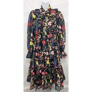 Gracia Womens Tiered Dress Floral Sheer Black Bloomcore Fairy Whimsy Small